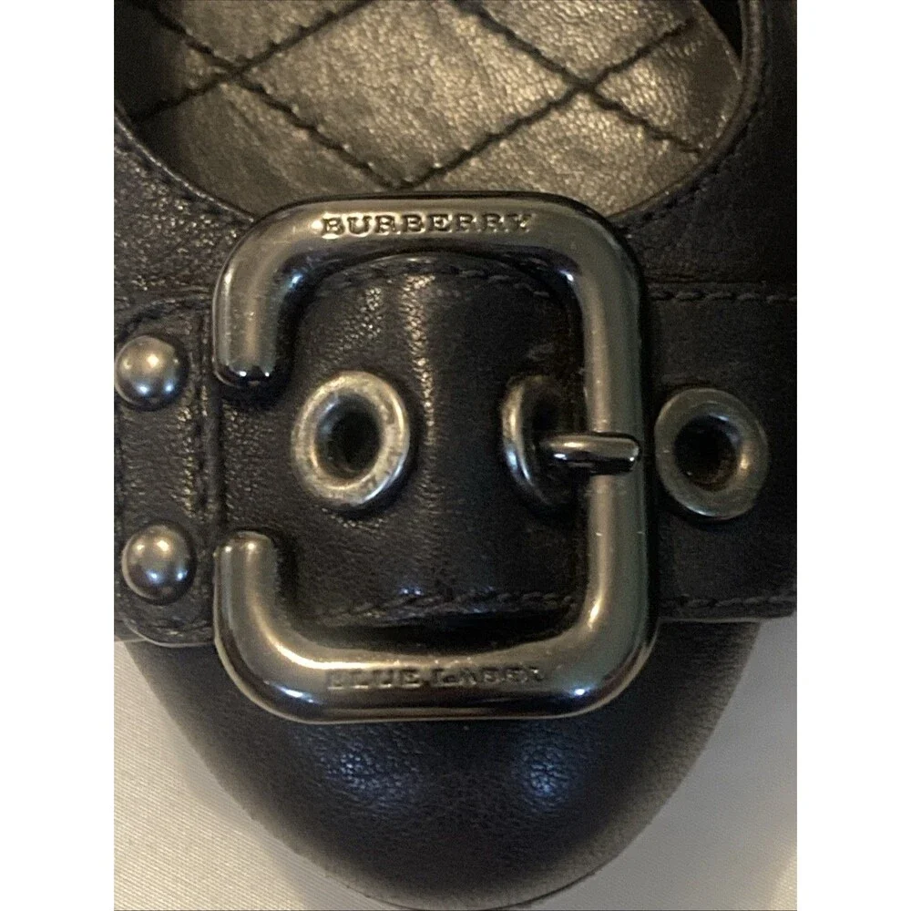 Burberry Black Leather Buckle Pumps Quilted Insoles Sz 5 Designer Heels - Picture 5 of 13
